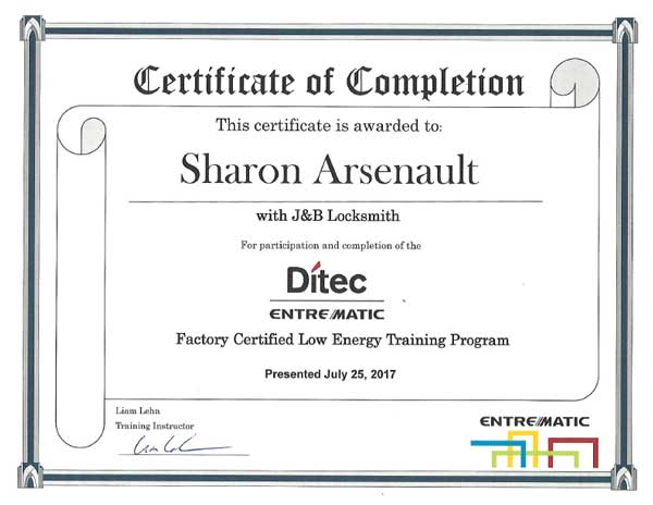 Ditec Training certificate Sharon