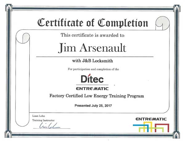 Ditec Training certificate Jim