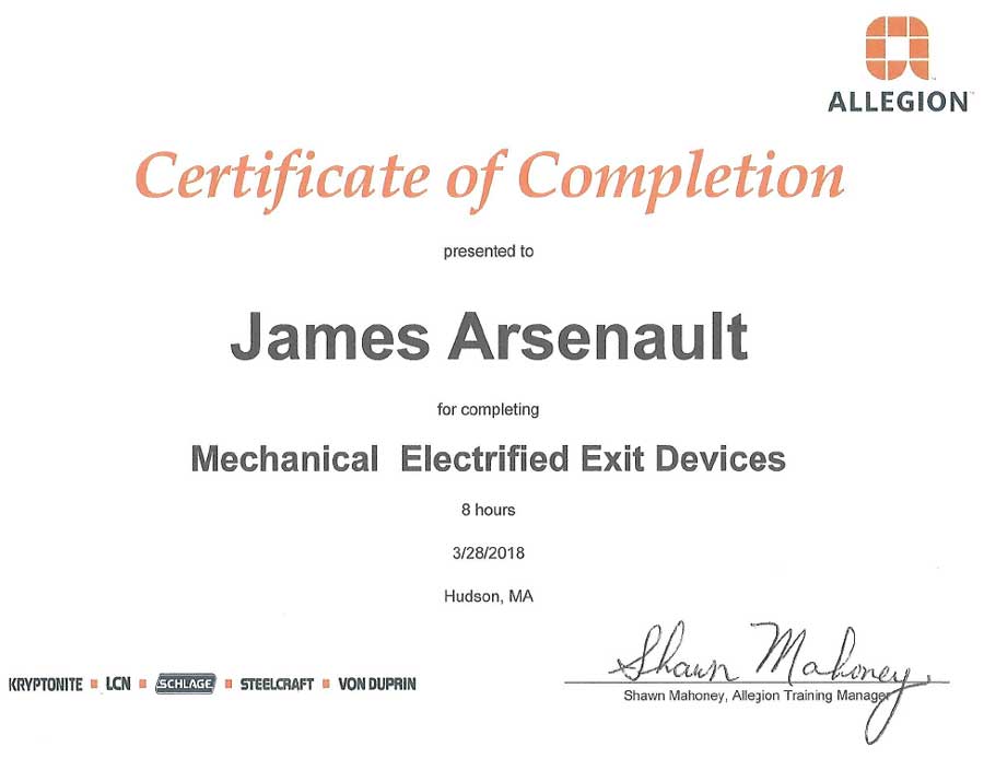Mechanical Exit Devices Certification Jim